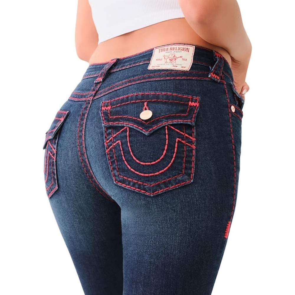 True Religion Women's Jennie Mid Rise Skinny Jeans Flap Pockets Stitching New!